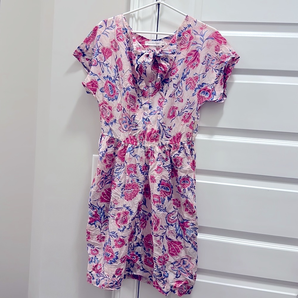 Isabel Marant Pink Floral Short-Sleeve Tie-Neck Dress